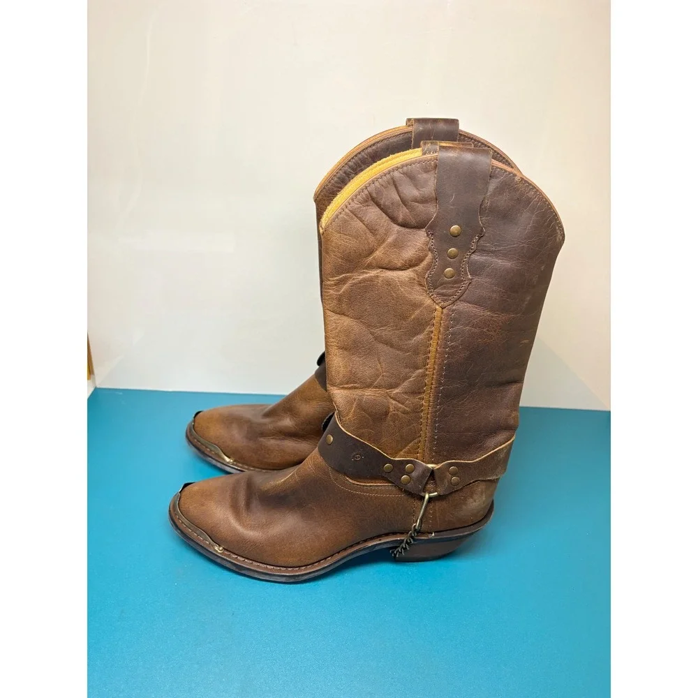 Old West Womens 8M Antique Brown Leather Harness Cowboy Boots